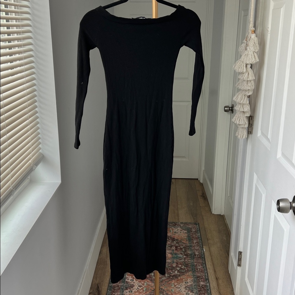 REFORMATION Cora Knit Ribbed Off Shoulder Midi Dress Black Size S $165 - Picture 6 of 8
